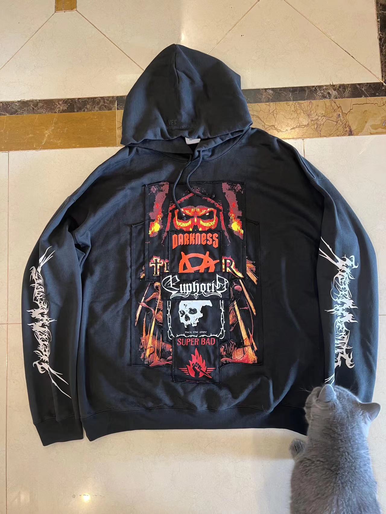 Self-made Vetements 'Anti-Tradition' Heavy Embroidery Patch Distressed Hoodie