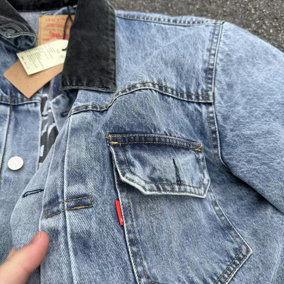 Self-made Stussy Embossed 8 ball Ｘ Levis Jacket Washed Denim Outerwear