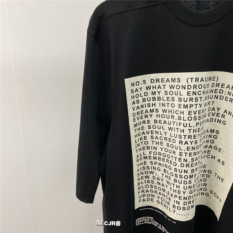 Self-made Dark Avant-garde Rick Owen Slogan RO Print Oversized Short Sleeve Tee