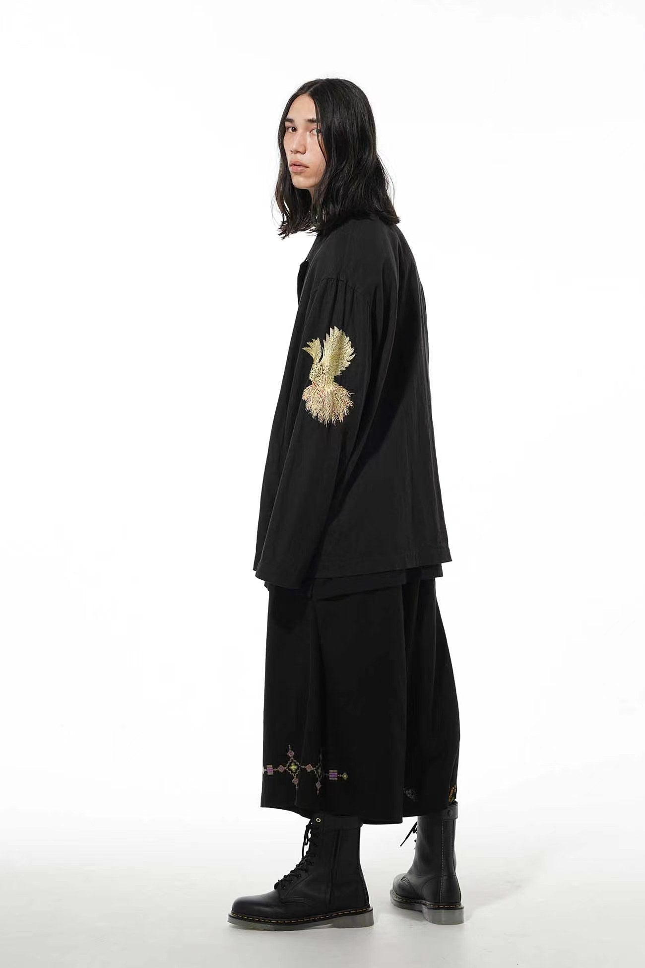 Self-made Yohji Yamamoto Hummingbird Embroidered Silk-Linen Jacket Long Sleeve