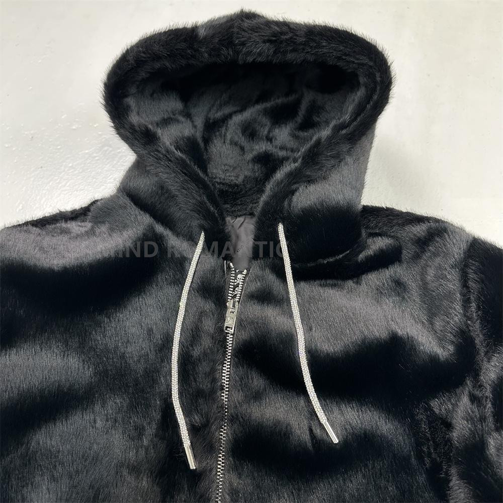 Mastermind MMJ Skull Faux Mink Fur Hoodie – Dark High-Street Black Hooded Coat