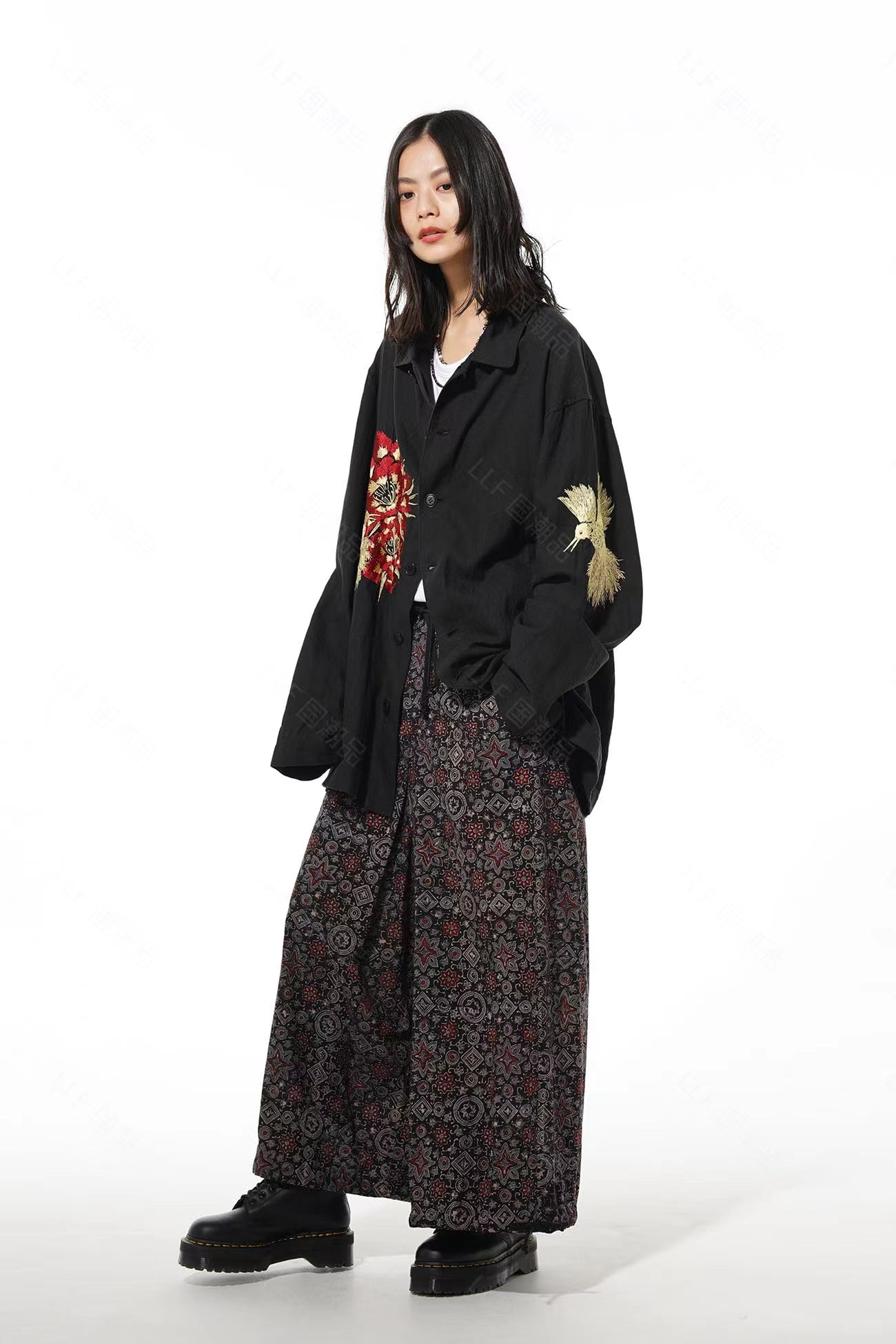 Self-made Yohji Yamamoto Hummingbird Embroidered Silk-Linen Jacket Long Sleeve