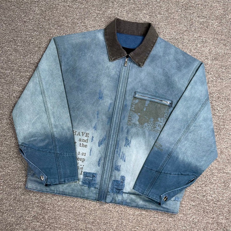 ERD Melancholic Rich Kid Distressed Washed Workwear Denim Jacket Outerwear