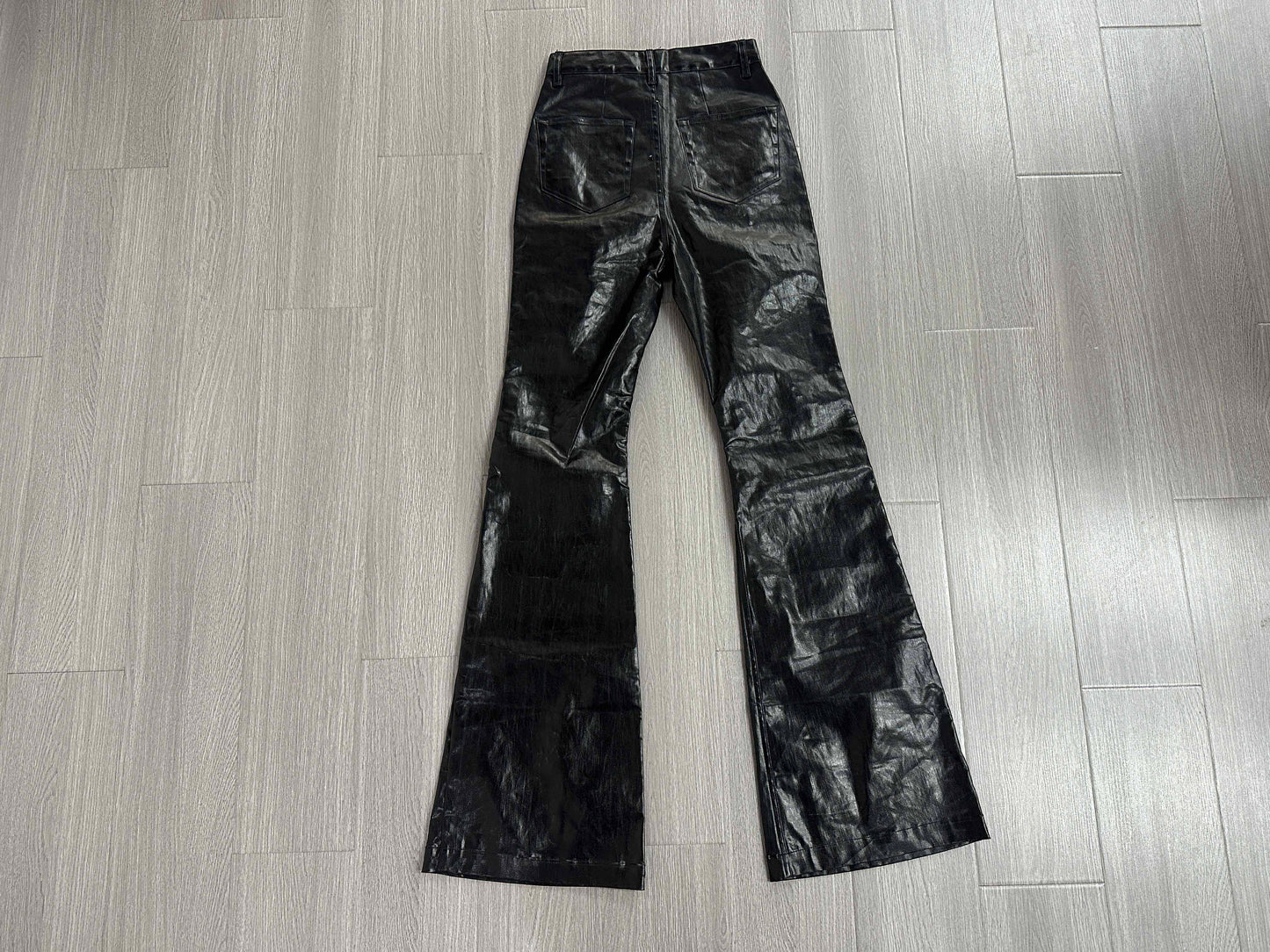 Rickowen Acbt Coated Glossy Black Patent Jeans - Wide-Leg Flared Trousers