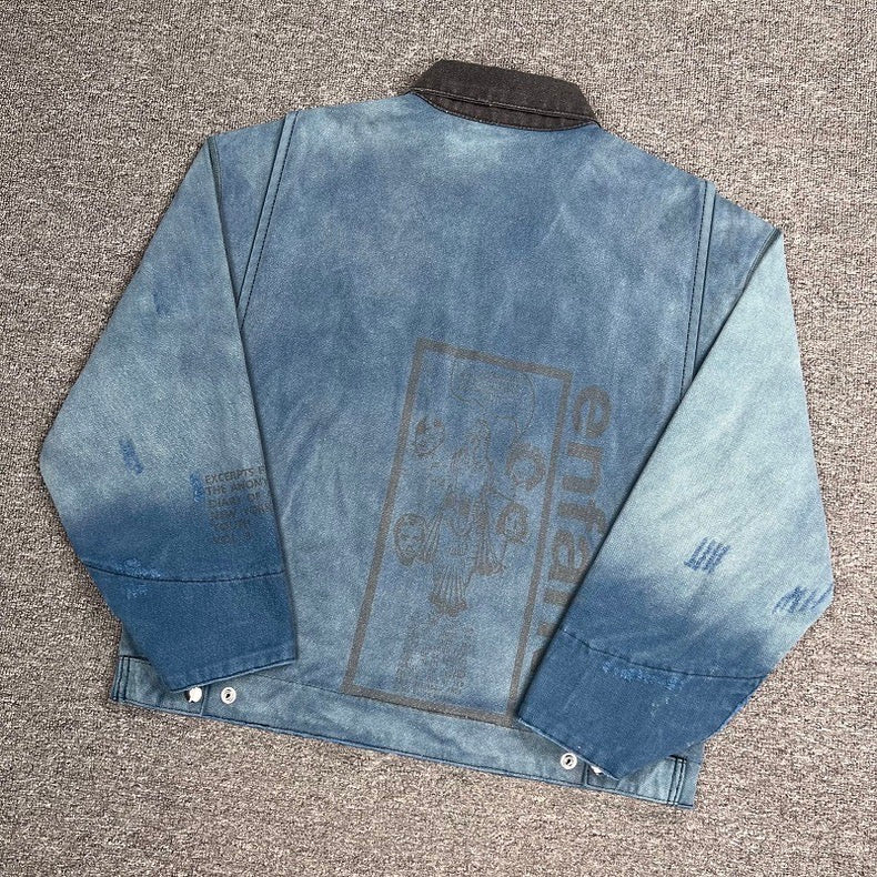 ERD Melancholic Rich Kid Distressed Washed Workwear Denim Jacket Outerwear