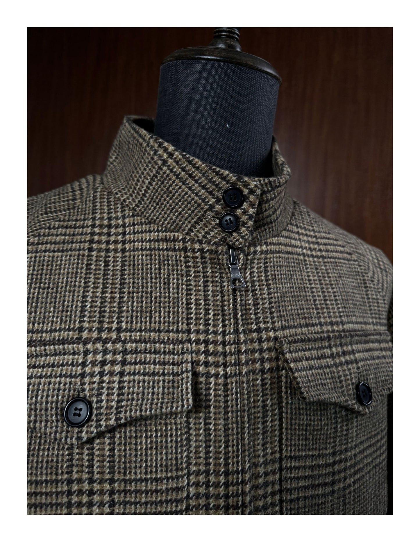 Prince of Wales Houndstooth Wool Harrington Jacket – Tailored Short Fit 48% Wool