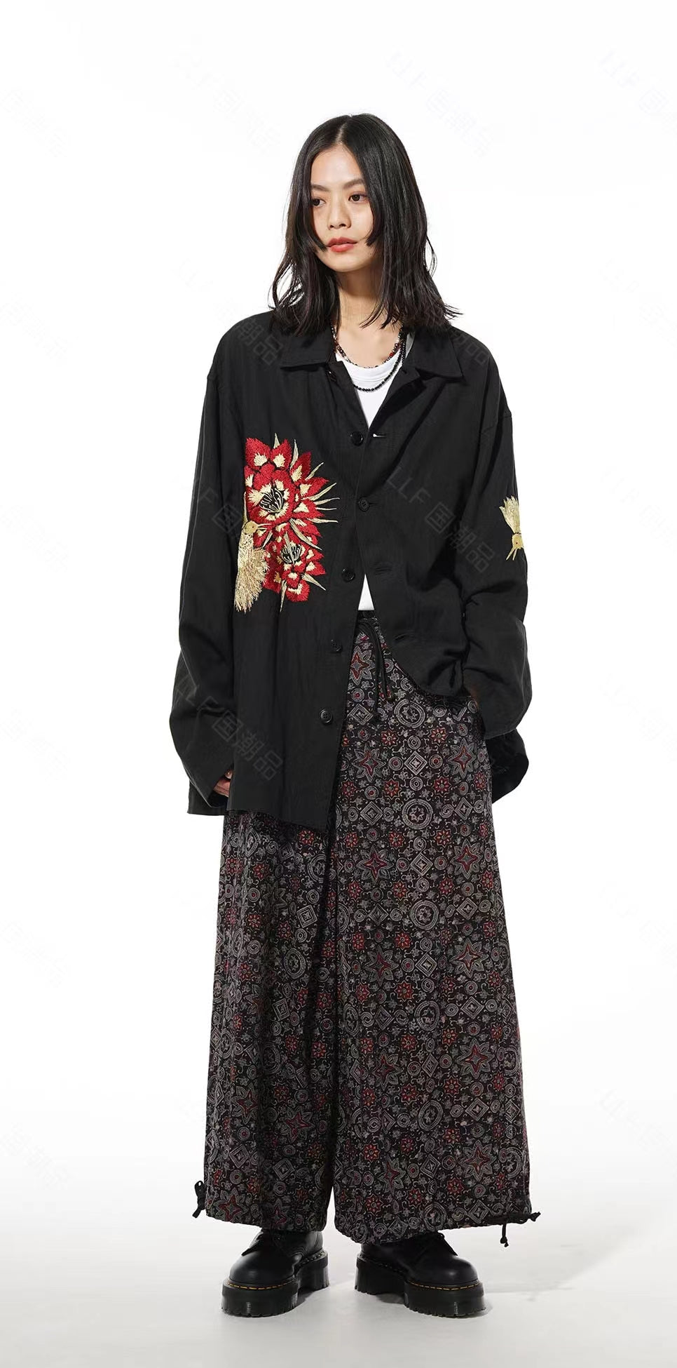 Self-made Yohji Yamamoto Hummingbird Embroidered Silk-Linen Jacket Long Sleeve