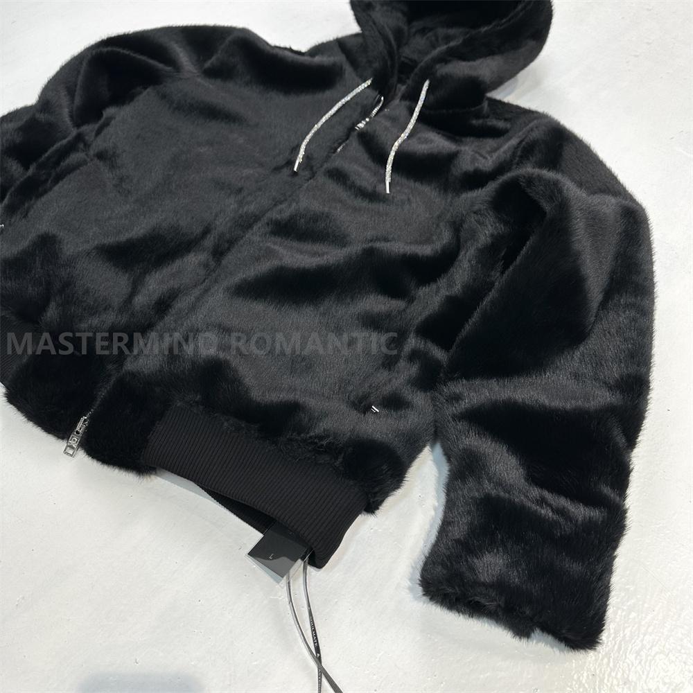 Mastermind MMJ Skull Faux Mink Fur Hoodie – Dark High-Street Black Hooded Coat