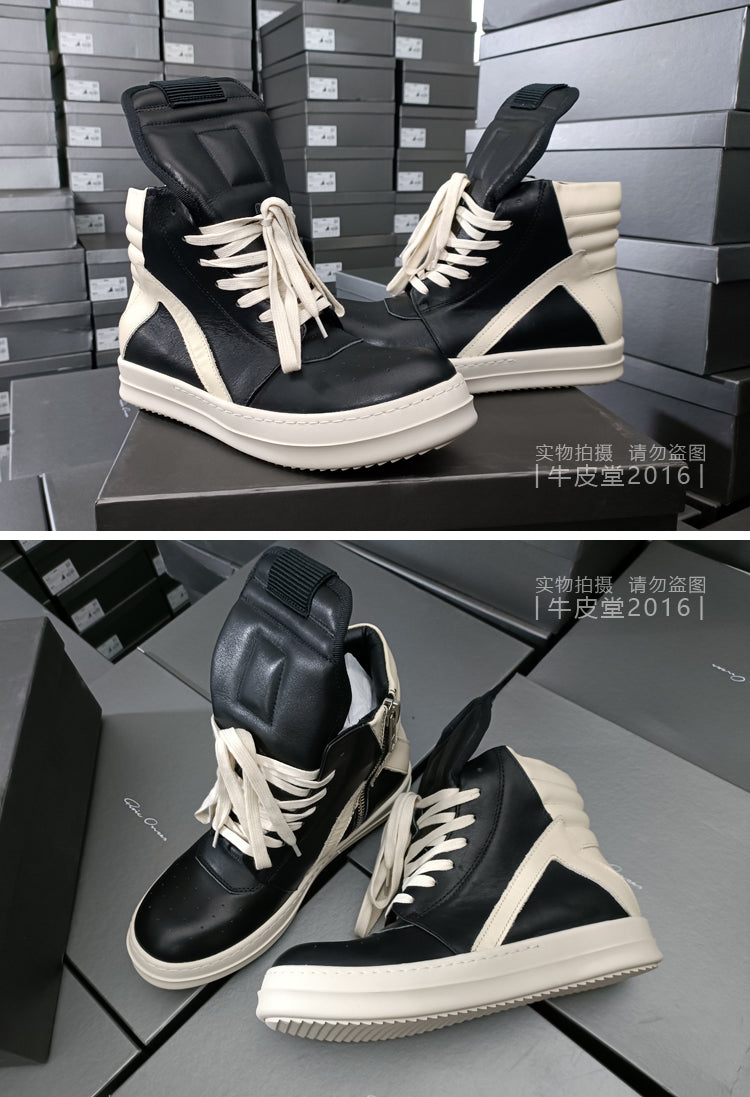 Self-made Rick Owen Reverse Triangle High-Top Leather Shoes Thick SoleSneakers Short Boots