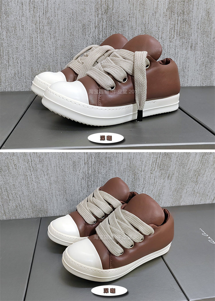 RO Rick Owen Leather Platform Bread Sneakers BAPESTALOW Padded Shoes Inflatable