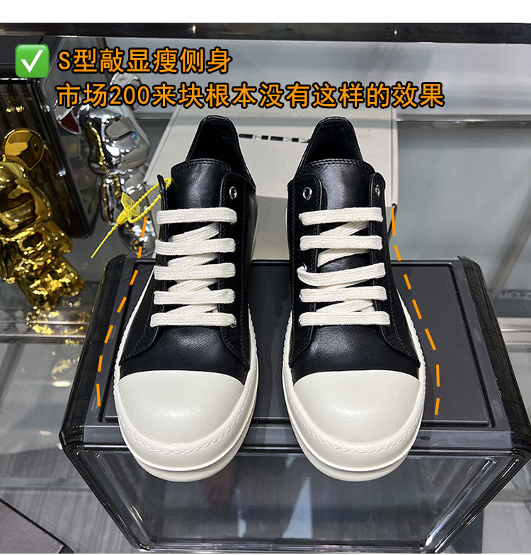 Self-made Rick Owen Low-Top Leather Platform Sneaker RO Dark Elevated Sole Casual Shoes