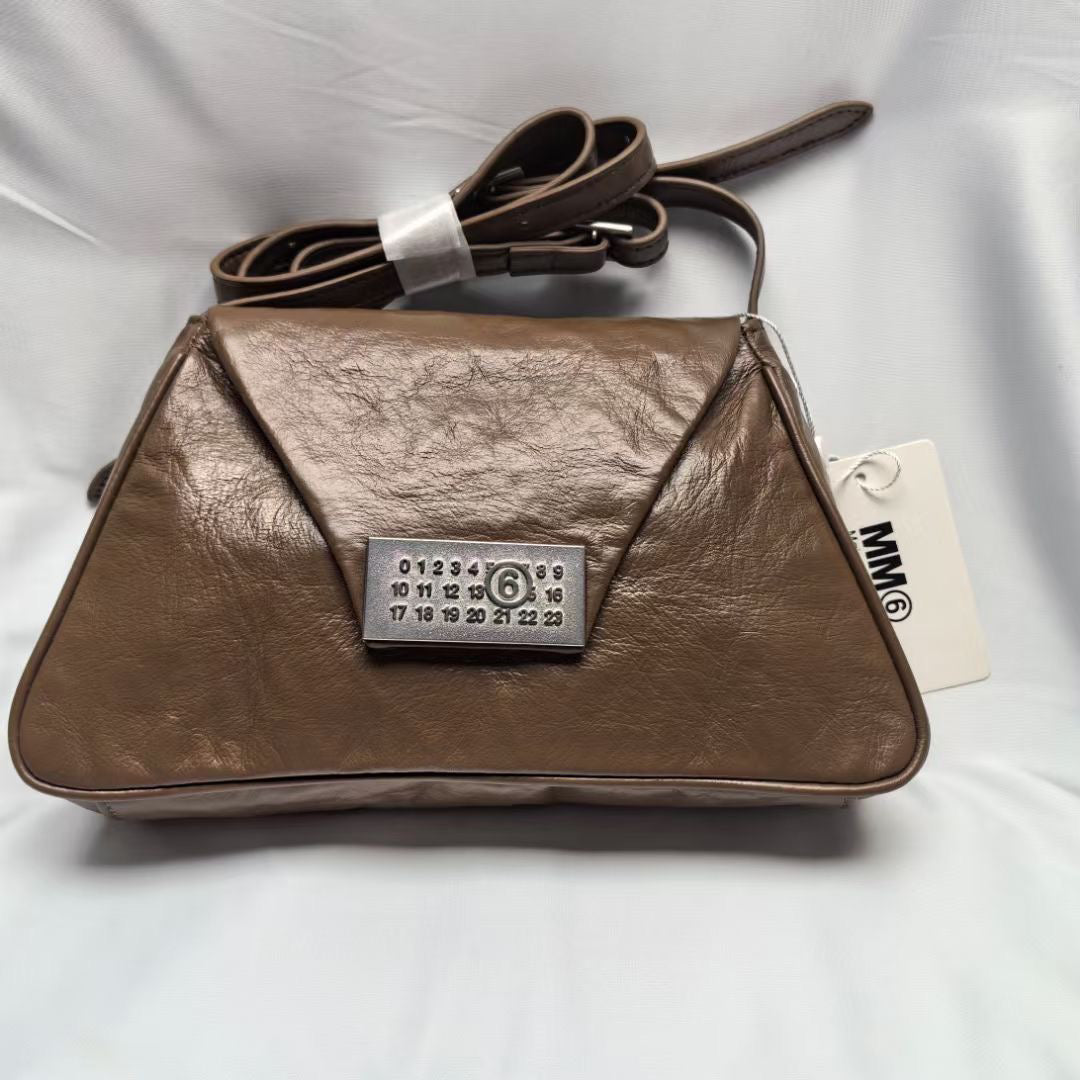 MM6 Maison Vintage Distressed Embossed Flap Messenger Margiela Leather Bag