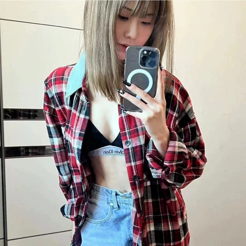 Self-made Fear of God FOG Fifth Season Red Checkered Shirt High Street Loose Fit