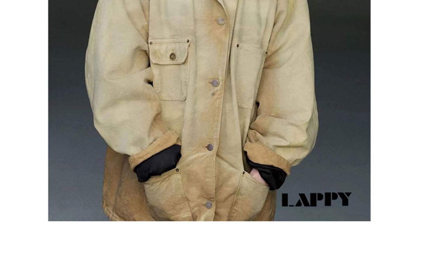 24SS Goatskin Patchwork Workwear Jacket with Leather Collar-Oversized Silhouette