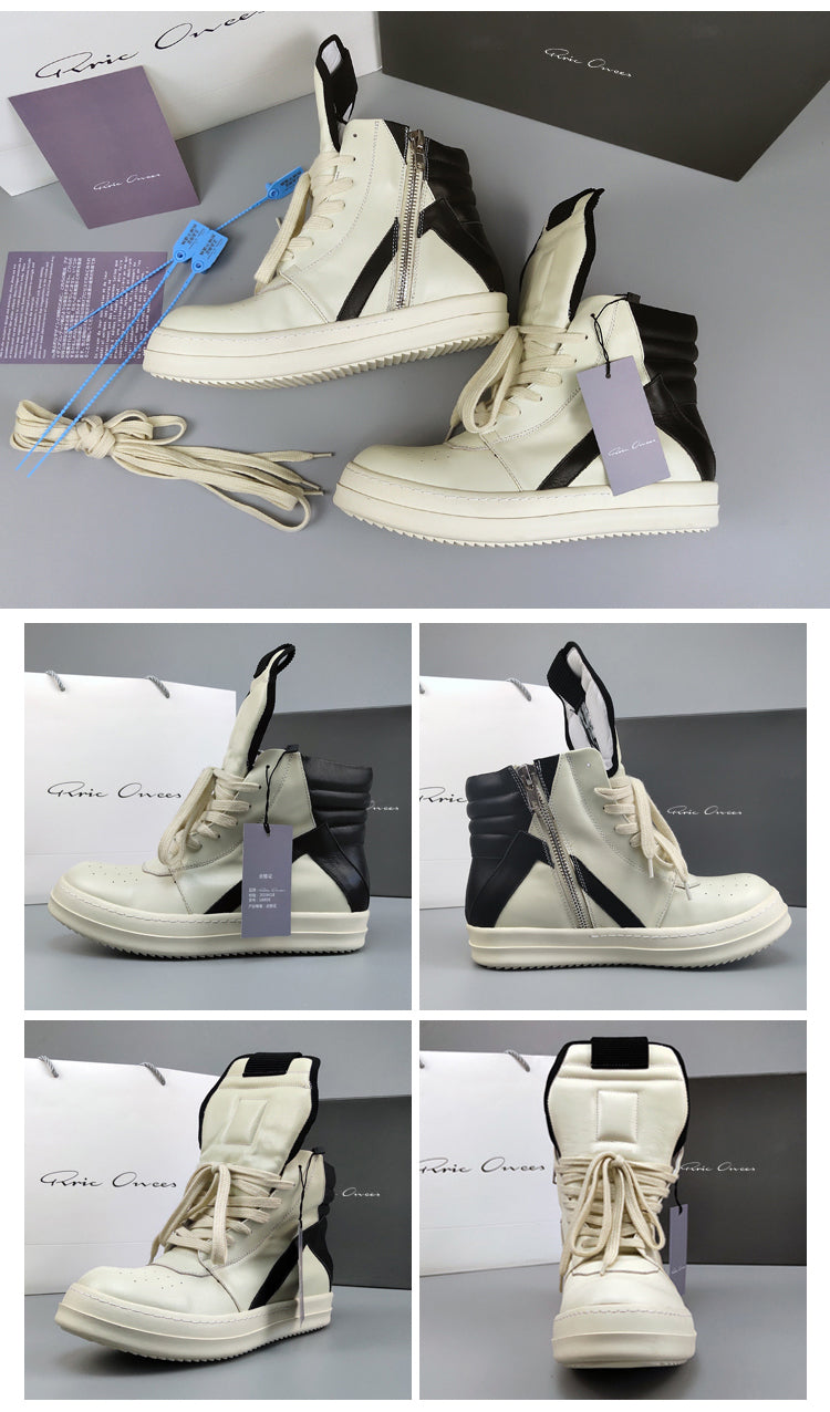 Self-made Rick Owen Reverse Triangle High-Top Leather Shoes Thick SoleSneakers Short Boots