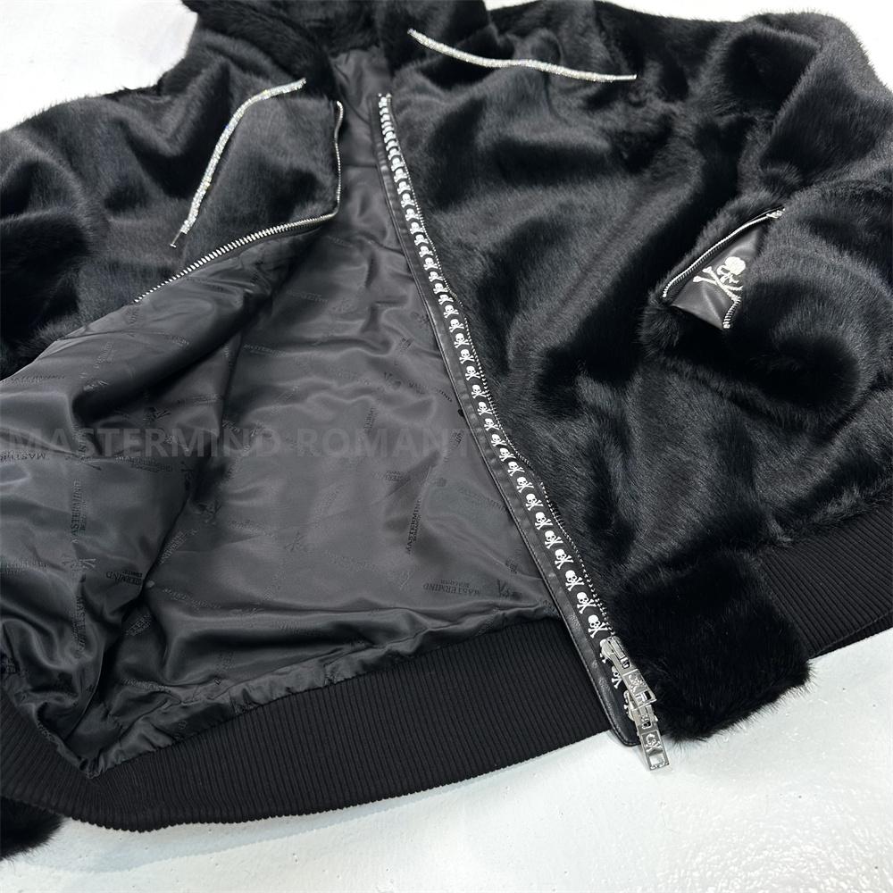 Mastermind MMJ Skull Faux Mink Fur Hoodie – Dark High-Street Black Hooded Coat