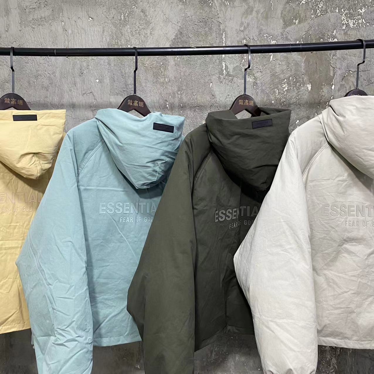 Self-made FOG Essentials Down Jacket Fear of God Zip-Up Hooded Puffer Coat