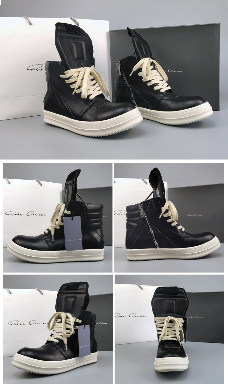 Self-made Rick Owen Reverse Triangle High-Top Leather Shoes Thick SoleSneakers Short Boots