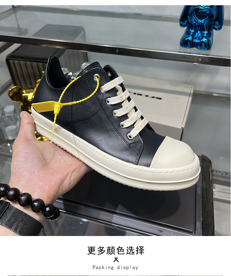 Self-made Rick Owen Low-Top Leather Platform Sneaker RO Dark Elevated Sole Casual Shoes