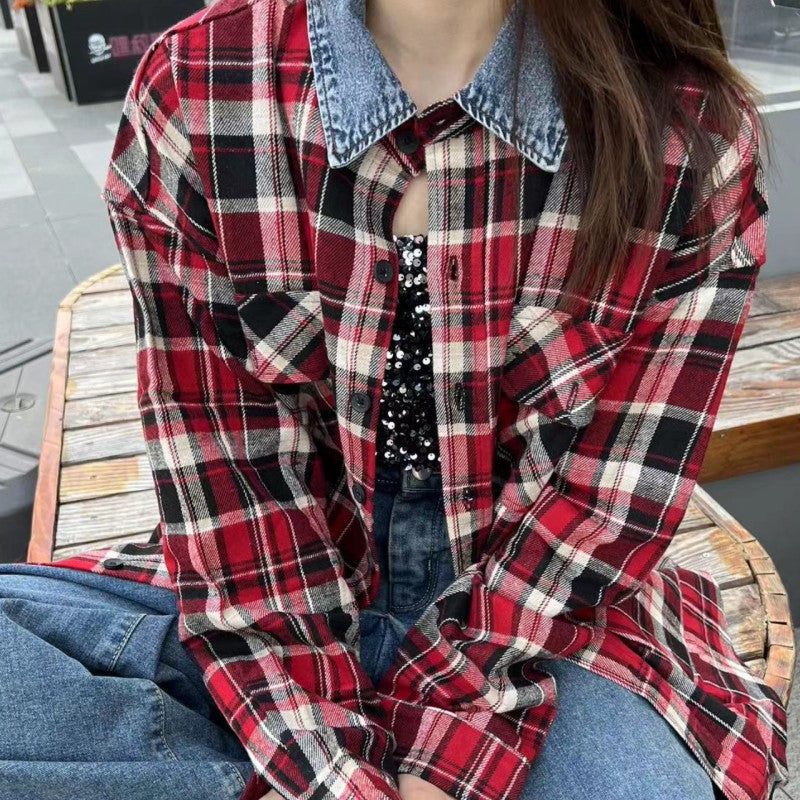 Self-made Fear of God FOG Fifth Season Red Checkered Shirt High Street Loose Fit