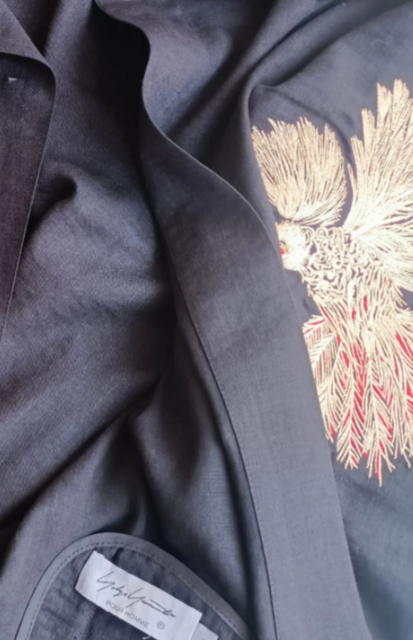 Self-made Yohji Yamamoto Hummingbird Embroidered Silk-Linen Jacket Long Sleeve