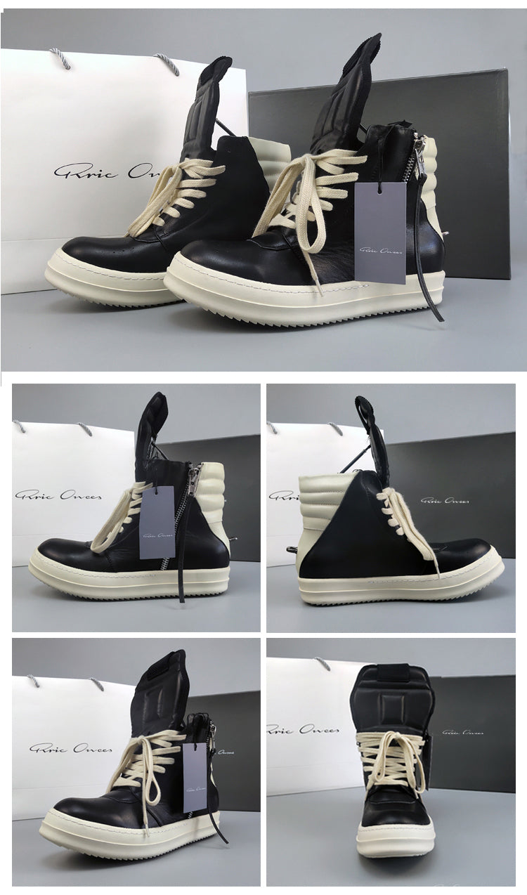 Self-made Rick Owen Reverse Triangle High-Top Leather Shoes Thick SoleSneakers Short Boots