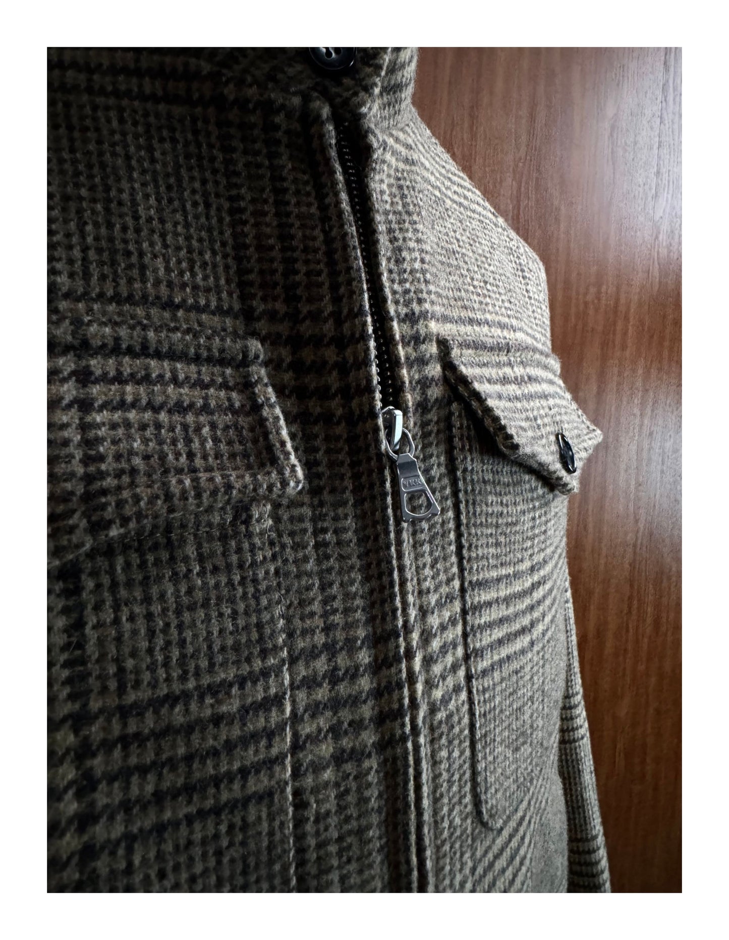 Prince of Wales Houndstooth Wool Harrington Jacket – Tailored Short Fit 48% Wool