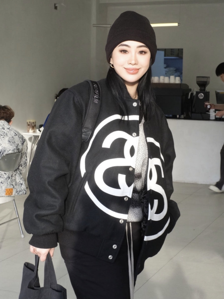 Self-made i795 Double-S Stussy Wool Varsity Jacket – Heavyweight Loose Baseball