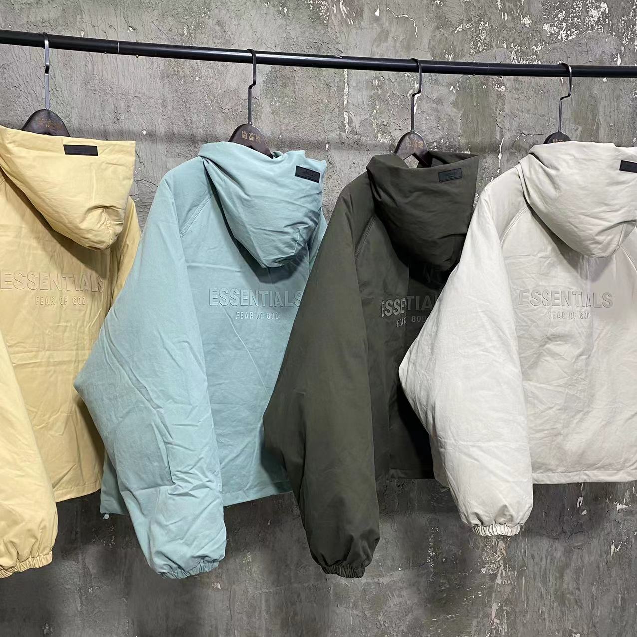 Self-made FOG Essentials Down Jacket Fear of God Zip-Up Hooded Puffer Coat