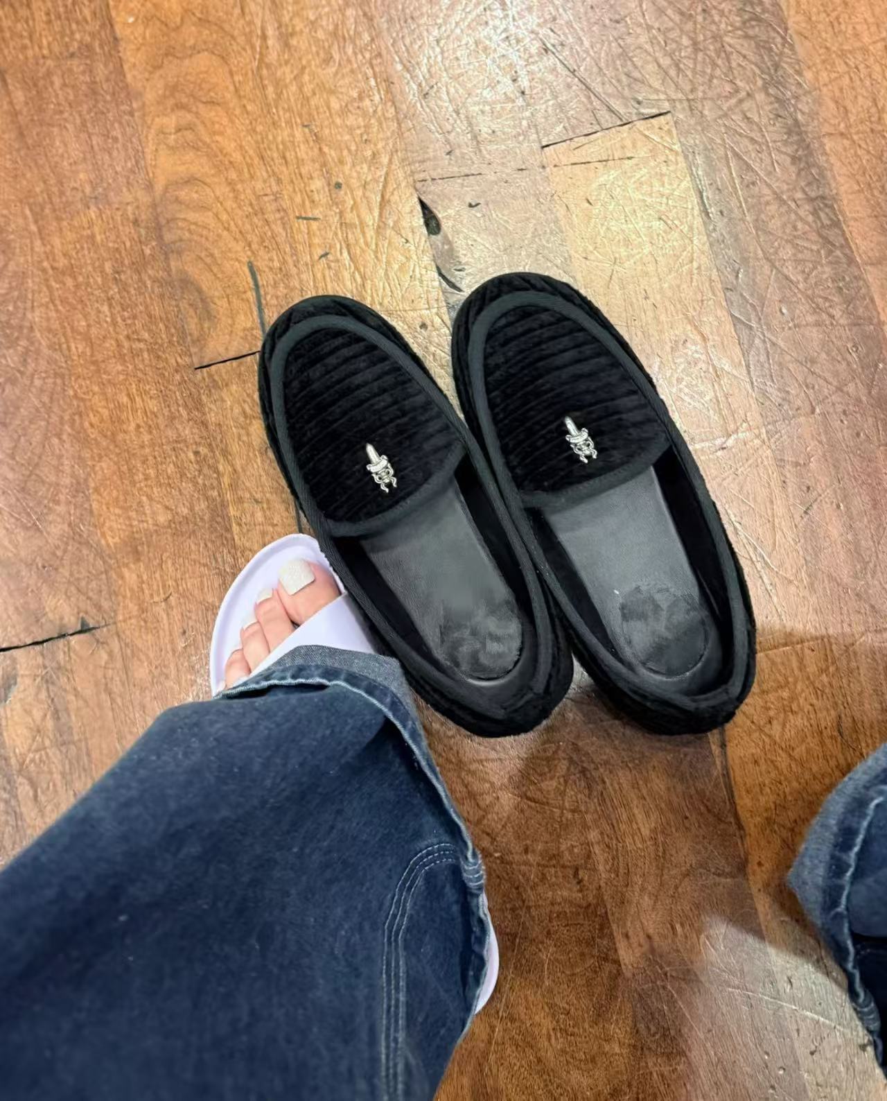 Self-made Dagger Loafer - Chorme 925 Silver Accent Black Corduroy Slip-On