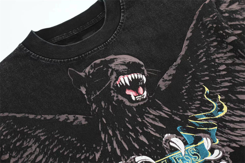 Self-made REPRESENT Washed Distressed Doberman Shark Short-Sleeve T-Shirt FOG