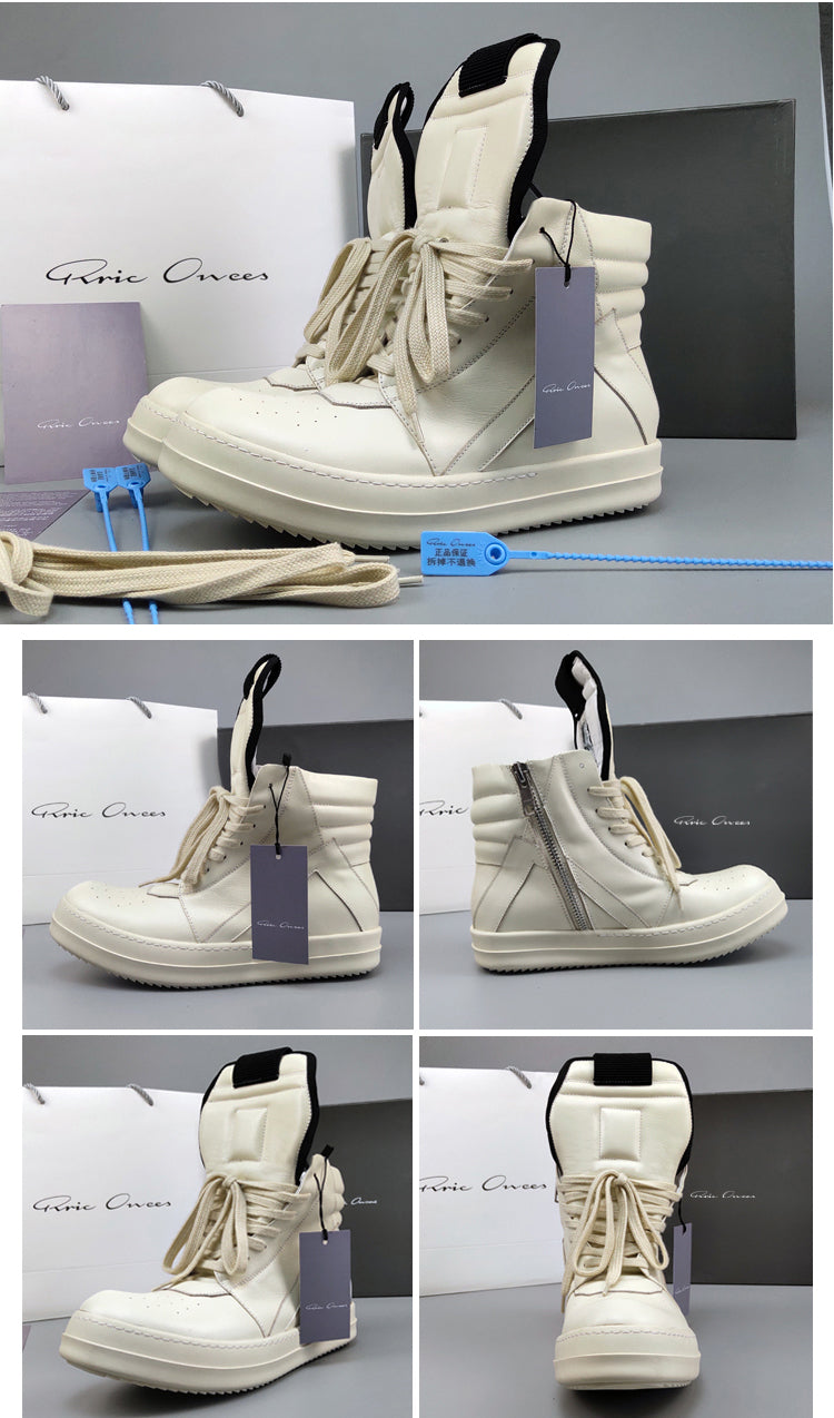 Self-made Rick Owen Reverse Triangle High-Top Leather Shoes Thick SoleSneakers Short Boots