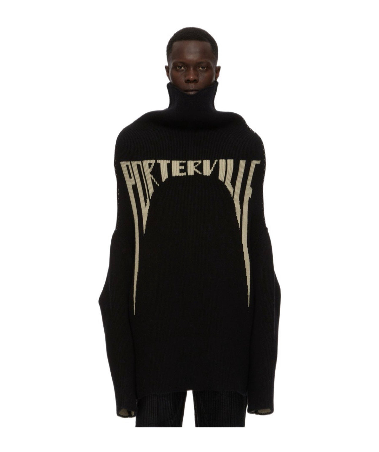 Ro ACBT Oversized High-Neck Knit Sweater – RickOwen Heavy Jacquard Text Pullover