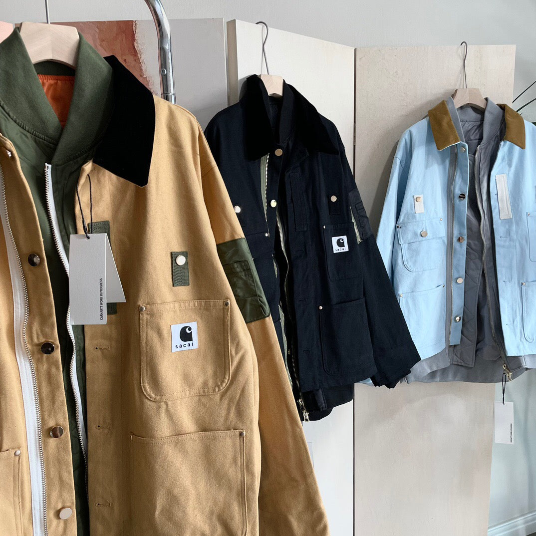 Self-made Detroit Double Collar Carhartt X Sacai Jacket Canvas Patchwork Workwear