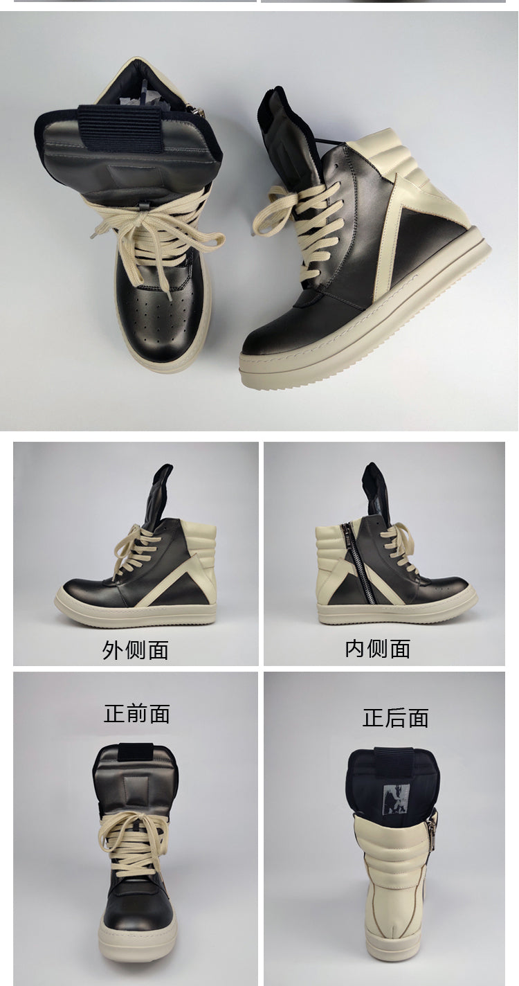 Self-made Rick Owen Reverse Triangle High-Top Leather Shoes Thick SoleSneakers Short Boots