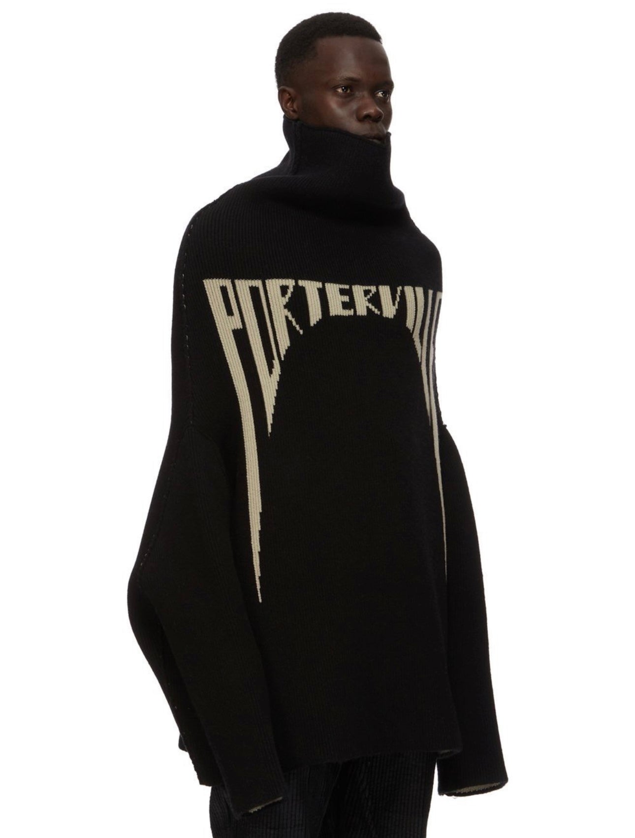 Ro ACBT Oversized High-Neck Knit Sweater – RickOwen Heavy Jacquard Text Pullover