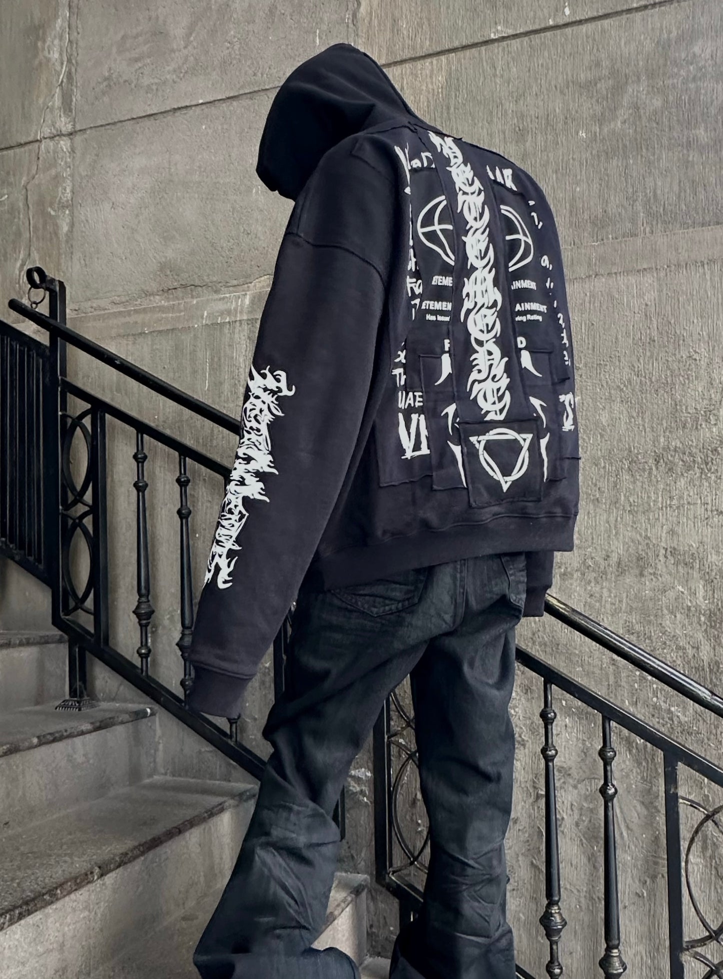 Vetements 24FW Oversized Hoodie J’adore Hardcore Patchwork Garments Black Patched Logo