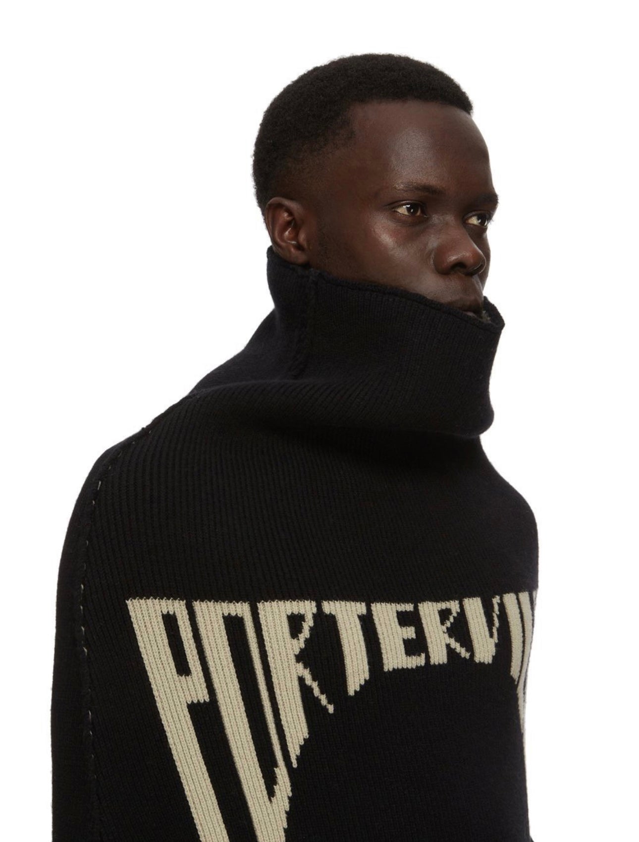 Ro ACBT Oversized High-Neck Knit Sweater – RickOwen Heavy Jacquard Text Pullover