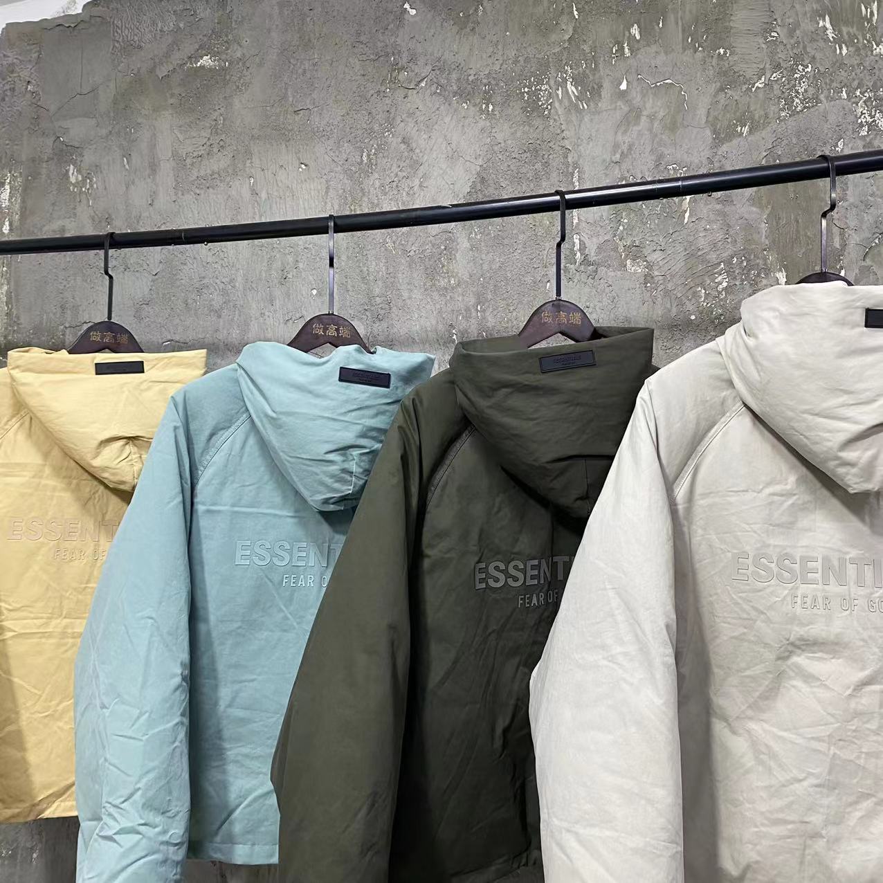 Self-made FOG Essentials Down Jacket Fear of God Zip-Up Hooded Puffer Coat