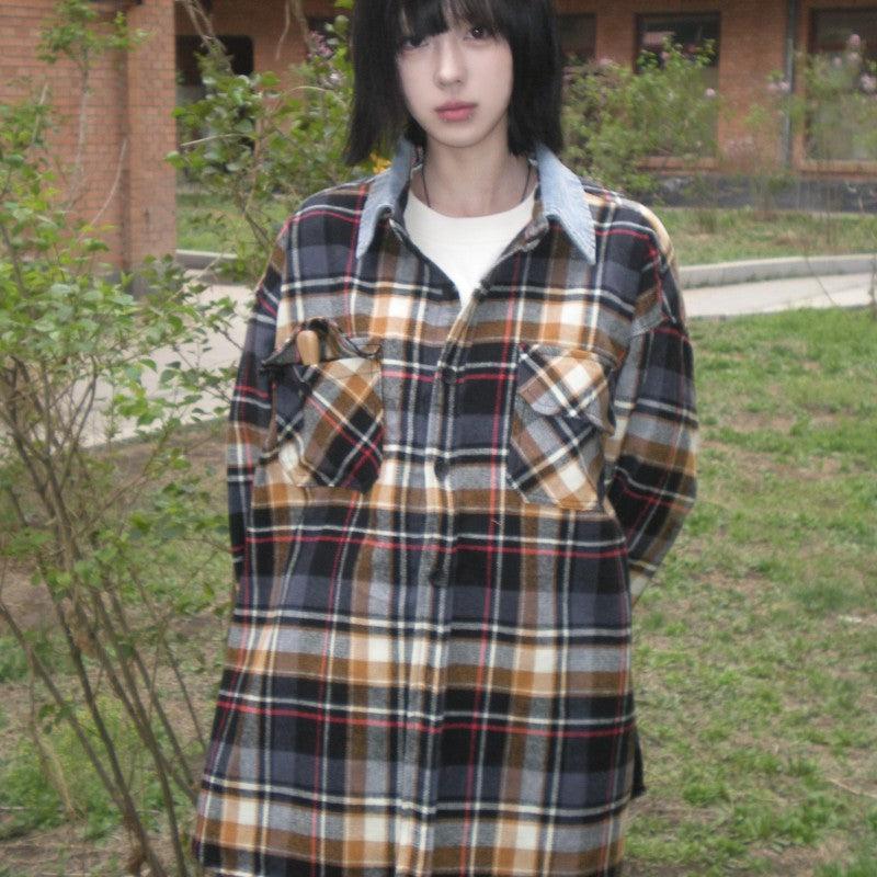 Fear of God 5th Season Wool Yellow Plaid Shirt Jacket Denim Collar Cashmere Lining