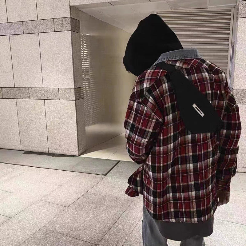 Self-made Fear of God FOG Fifth Season Red Checkered Shirt High Street Loose Fit