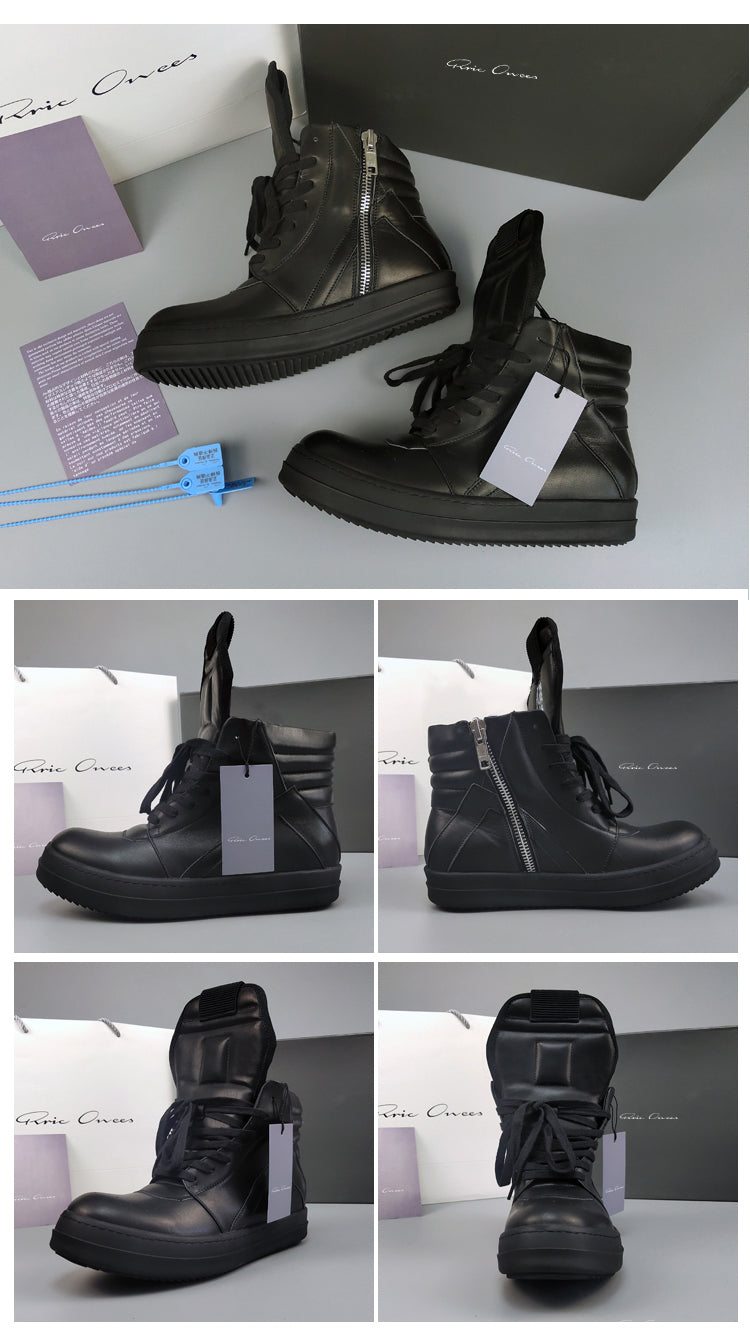 Self-made Rick Owen Reverse Triangle High-Top Leather Shoes Thick SoleSneakers Short Boots