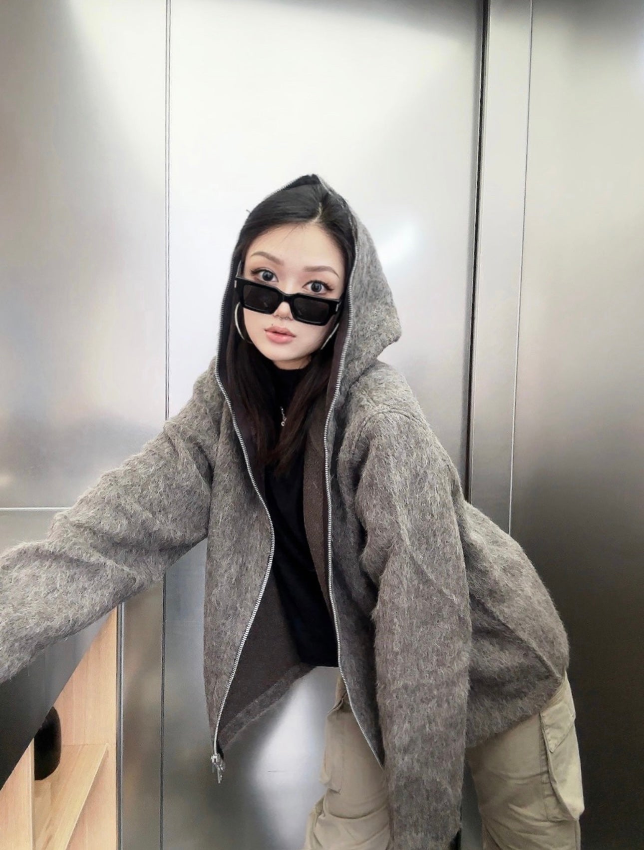 Self-made Our Legacy Grey Mohair Zip Cardigan – Wool Blend Relaxed Hooded Knit