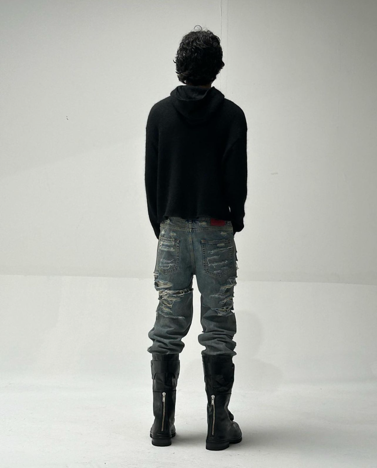 Self-made 424 Distressed Leather Slouch Boots Oversized Crinkled Biker High Boots