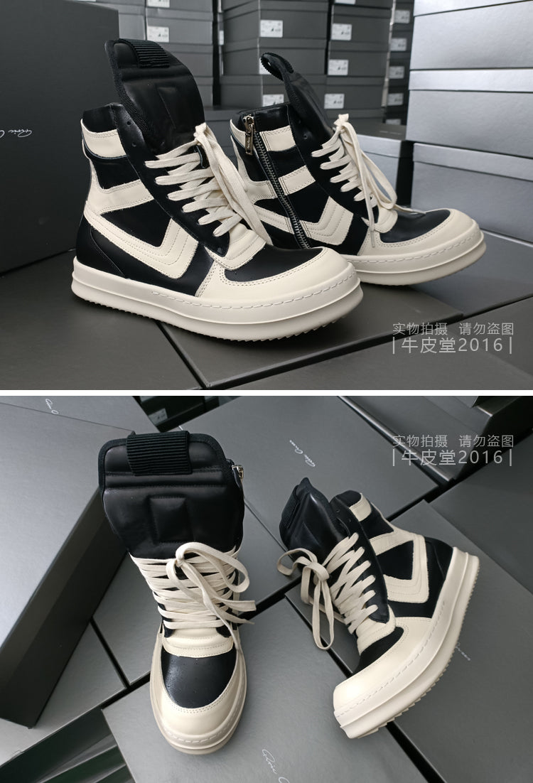 Self-made Rick Owen Reverse Triangle High-Top Leather Shoes Thick SoleSneakers Short Boots