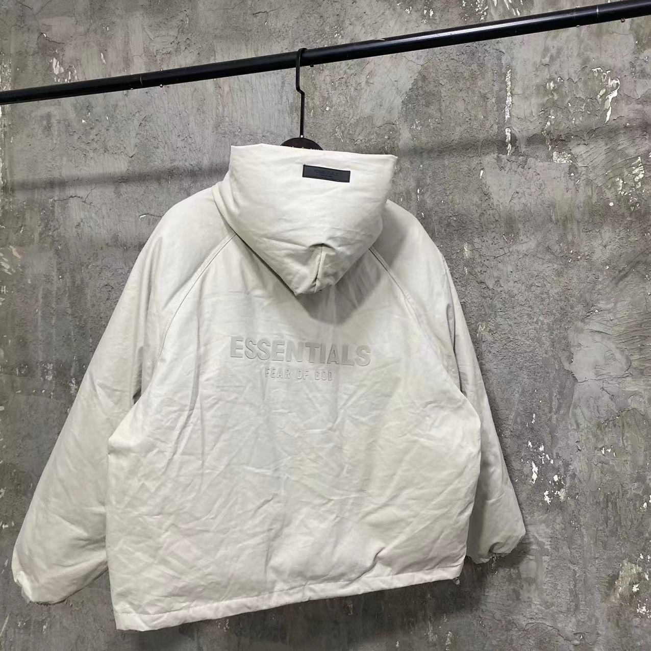 Self-made FOG Essentials Down Jacket Fear of God Zip-Up Hooded Puffer Coat