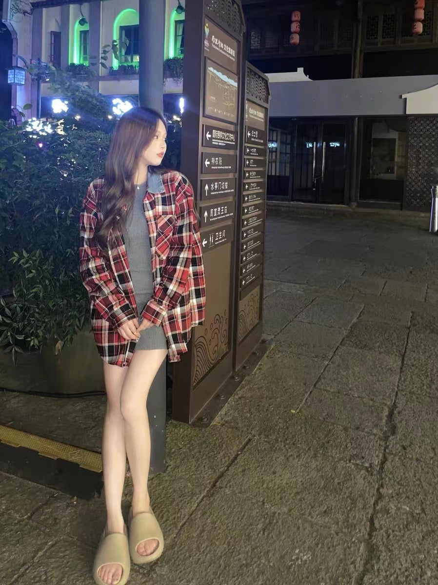 Self-made Fear of God FOG Fifth Season Red Checkered Shirt High Street Loose Fit