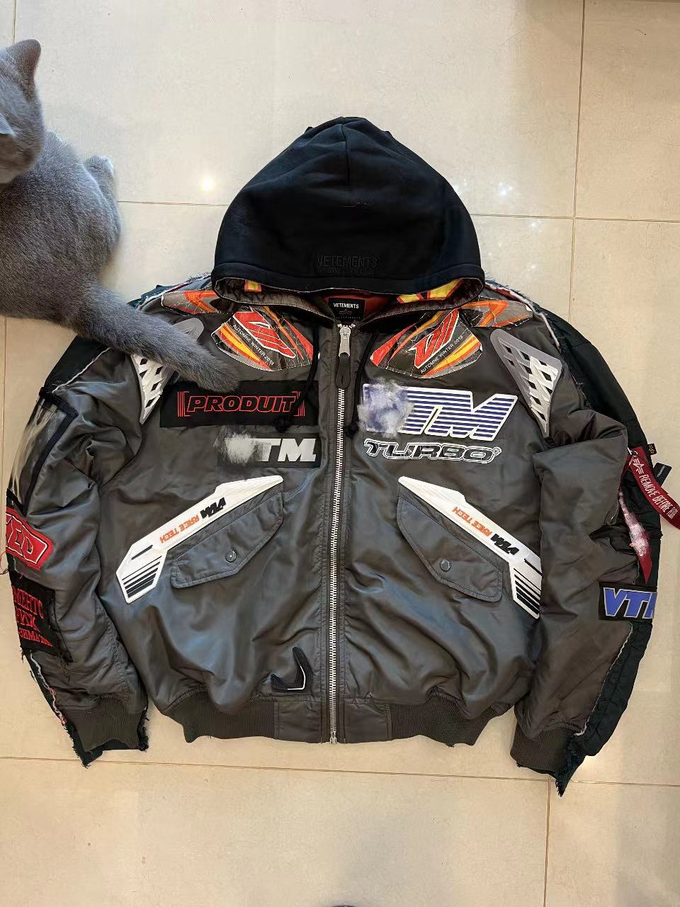 Self-made VTM Bomber Jacket Vetement Embroidered Patchwork Detail Racing Hoodie