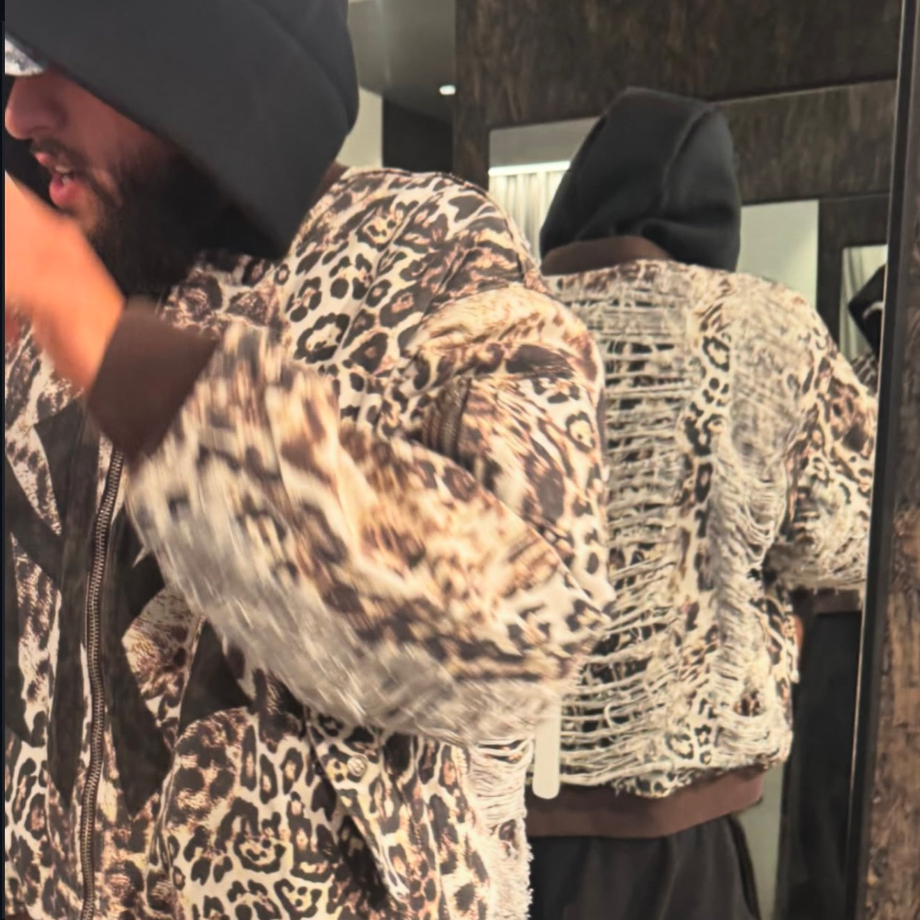Mowalola x Ksubi Cheetah Print Bomber - Distressed Zip-Up Jacket Deconstructed Details