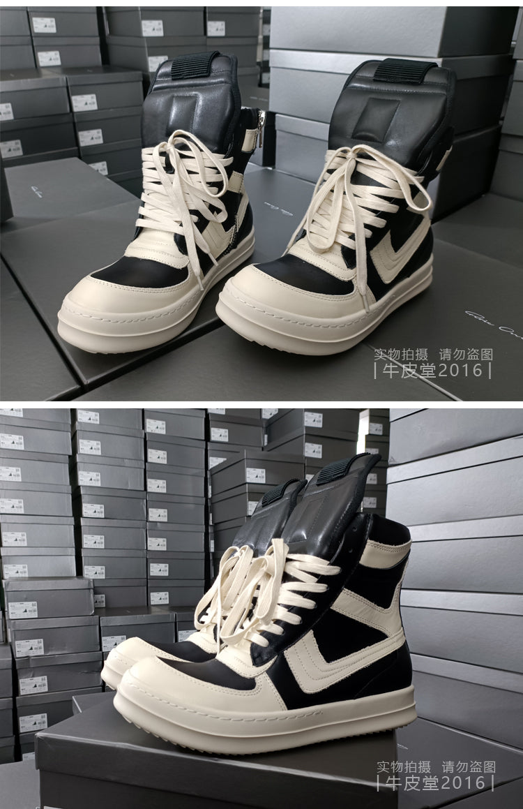 Self-made Rick Owen Reverse Triangle High-Top Leather Shoes Thick SoleSneakers Short Boots